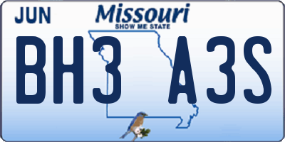 MO license plate BH3A3S