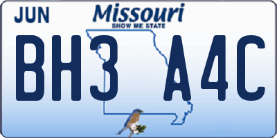 MO license plate BH3A4C