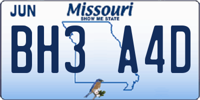 MO license plate BH3A4D