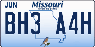MO license plate BH3A4H