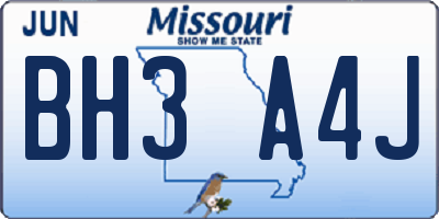 MO license plate BH3A4J