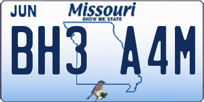MO license plate BH3A4M