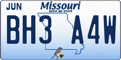 MO license plate BH3A4W