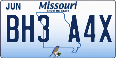 MO license plate BH3A4X