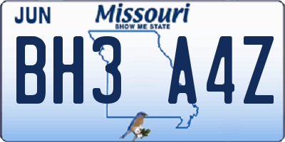 MO license plate BH3A4Z