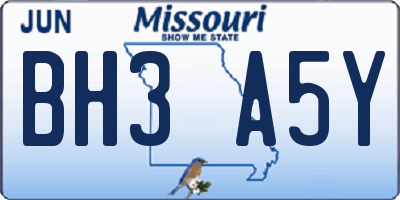 MO license plate BH3A5Y