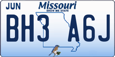 MO license plate BH3A6J