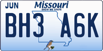 MO license plate BH3A6K