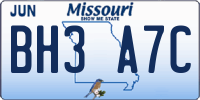 MO license plate BH3A7C