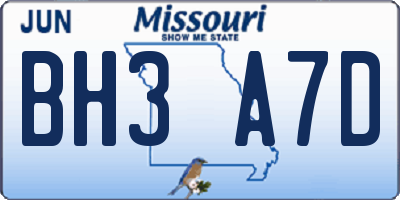 MO license plate BH3A7D