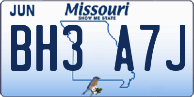 MO license plate BH3A7J