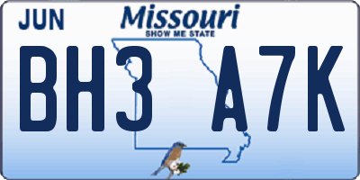 MO license plate BH3A7K