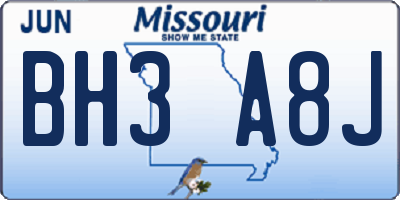 MO license plate BH3A8J