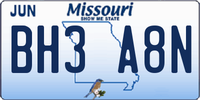 MO license plate BH3A8N