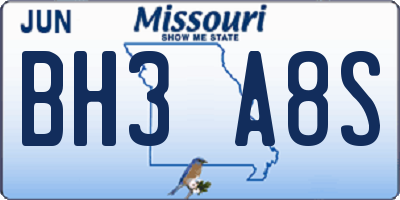 MO license plate BH3A8S