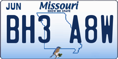 MO license plate BH3A8W