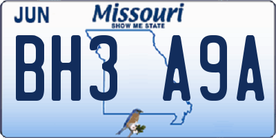 MO license plate BH3A9A
