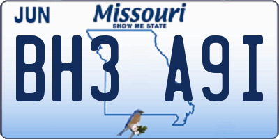 MO license plate BH3A9I