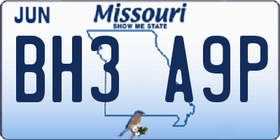 MO license plate BH3A9P