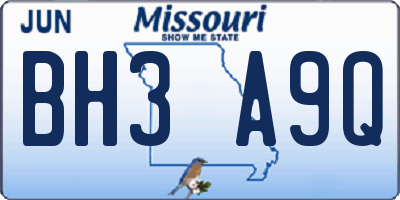 MO license plate BH3A9Q