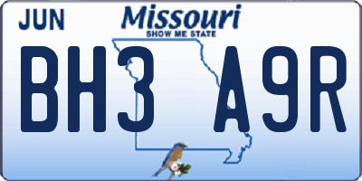 MO license plate BH3A9R