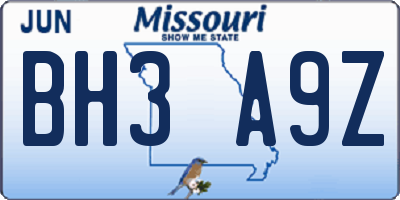 MO license plate BH3A9Z