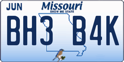 MO license plate BH3B4K