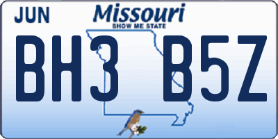 MO license plate BH3B5Z