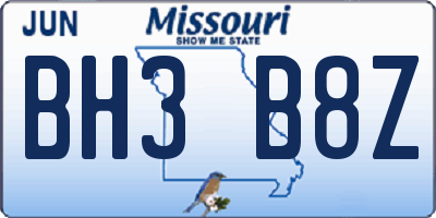 MO license plate BH3B8Z