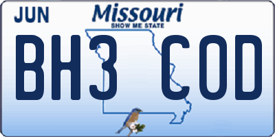 MO license plate BH3C0D