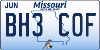 MO license plate BH3C0F