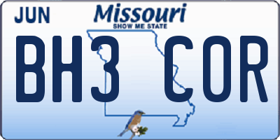 MO license plate BH3C0R