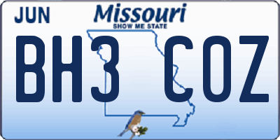 MO license plate BH3C0Z