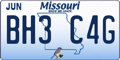 MO license plate BH3C4G