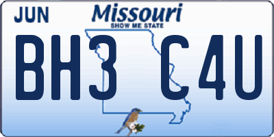 MO license plate BH3C4U