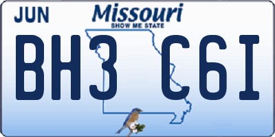 MO license plate BH3C6I