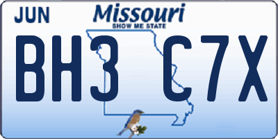 MO license plate BH3C7X