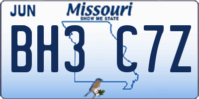 MO license plate BH3C7Z