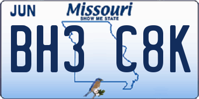 MO license plate BH3C8K