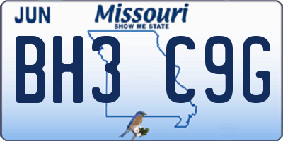 MO license plate BH3C9G