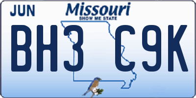 MO license plate BH3C9K