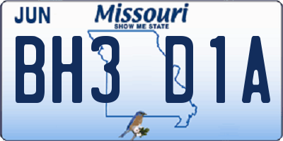 MO license plate BH3D1A