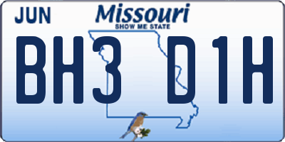 MO license plate BH3D1H