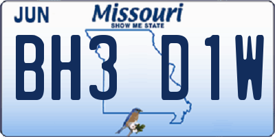 MO license plate BH3D1W