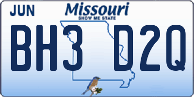 MO license plate BH3D2Q