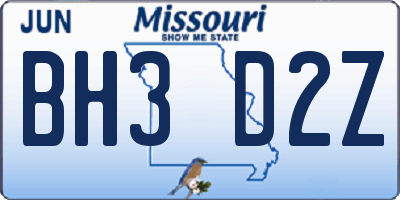 MO license plate BH3D2Z