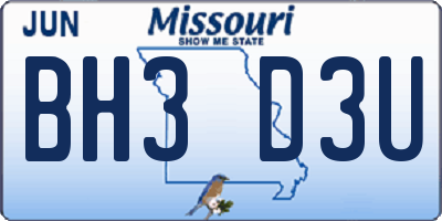 MO license plate BH3D3U