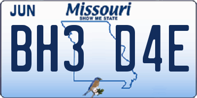 MO license plate BH3D4E