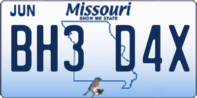 MO license plate BH3D4X