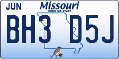 MO license plate BH3D5J
